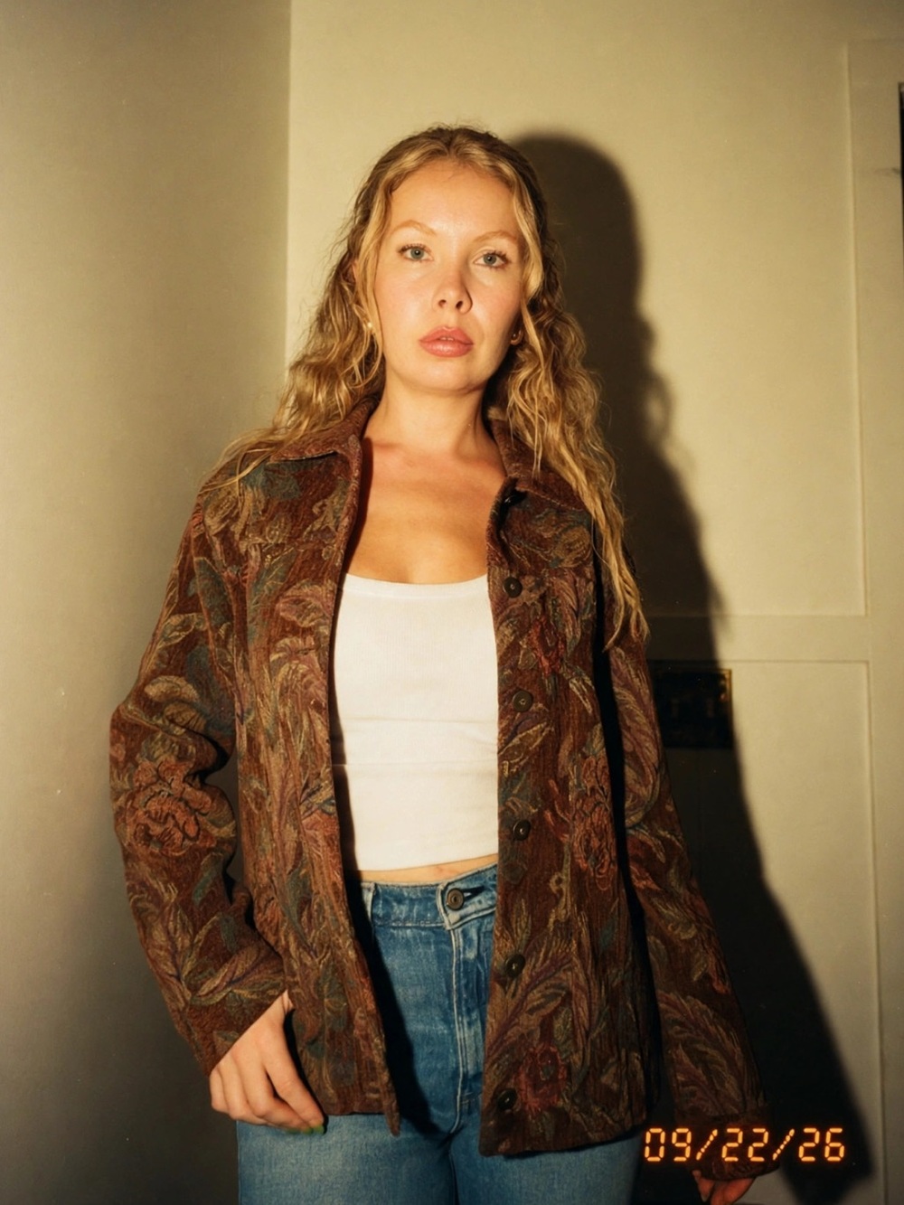 Chico's Brown Floral Tapestry Button-Front Jacket